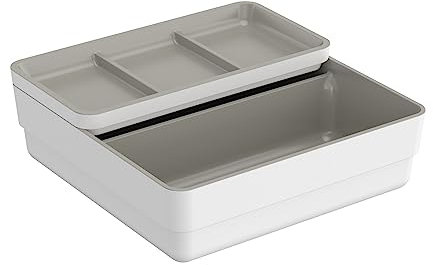 BATH+ by Cosmic B-smart Complementos Container Doble con Tapa, Blanco y gris