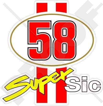 MARCO SIMONCELLI 58 Super Sic Motorradrennen 100mm Motorrad Vinyl Fahrrad-Helm Aufkleber Abziehbild, Vinyl Sticker