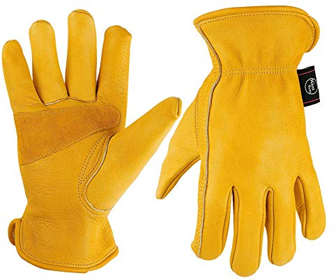 Kim Yuan Leder-Arbeitshandschuhe für Garten / Schneiden / Bau / Motorrad, für Damen und Herren, elastischer Bund mit verstärkter Handfläche, Größen: XL, gelb