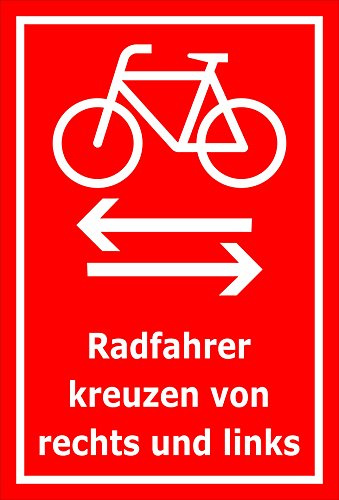 Melis-Folienwerkstatt Schild Radfahrer kreuzen von rechts und Links – 60x40 cm – 3mm Aluverbund – Bohrlöcher – mehrere Größen/Materialien
