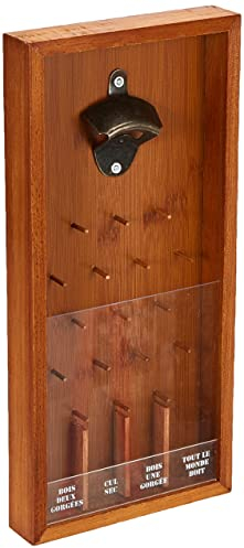 MISTER GADGET MG3144 Cadre Décapsuleur Jeu à boire Bois métal et plastique Marron et transparent H39,5 x 18,5 x 3,8 cm
