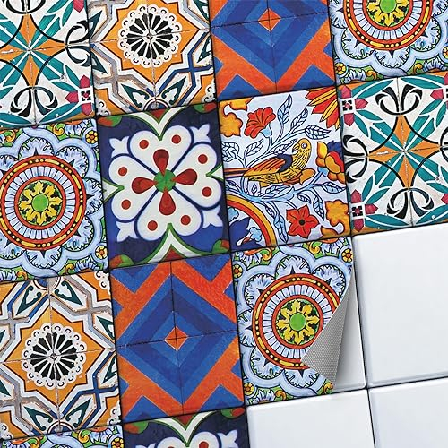 CREATISTO Mosaik-Fliesen Fliesensticker Fliesenfolie - Hochwertige Sticker Aufkleber für Wandfliesen I Klebefliesen Deko Folien für Fliesen Ornament in Bad u. Küche (20x25 cm I 6 -Teilig)