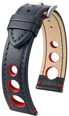 HIRSCH Unisex Uhrenarmband Büffelkalb Modell Rally 20 mm Schwarz/rot