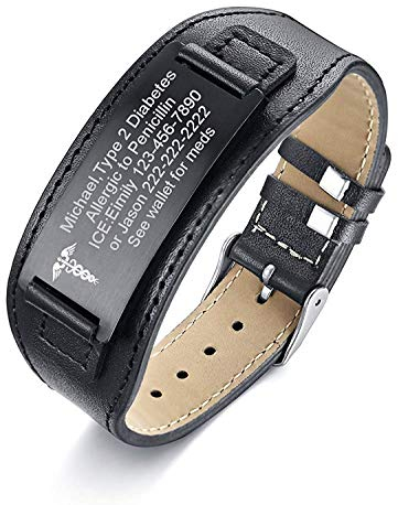 VNOX Personalisierte Herren Damen Medizinisch ID Leder Armband Braid Names Medizinisch Warnen Armband für Männer Paar mit Familiennamen - Geburtstag
