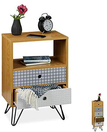 Relaxdays Schränkchen mit Schubladen, Retro & Vintage, Schlafzimmer, Flur, Boho Nachttisch, HBT: 65x45x30 cm, Mehrfarbig