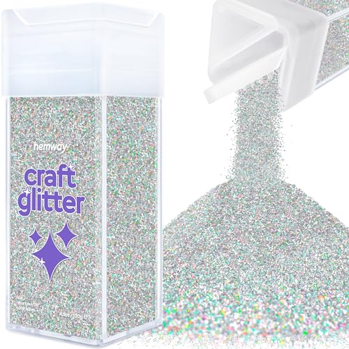 Hemway Premium Craft Glitter Shaker - Silver Holographic | Ultrafine Metallic Flake Sequins for Resin & Epoxy Crafts | Craft Supplies for Festival, Tumblers, Body, Face, Eye & Nail Art | 130 g