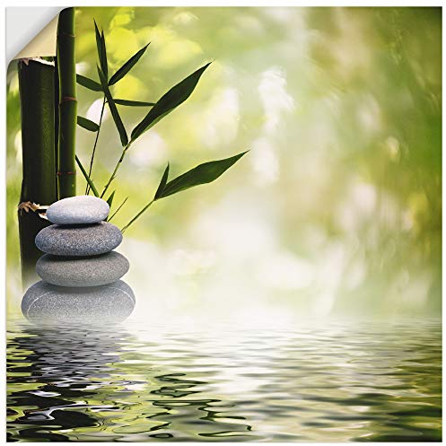 ARTland Wanddeko Wandtattoo selbstklebende Vinylfolie 50x50 cm Asien Zen Wellness Spa Wasser Bambus Steine Grün R2PS