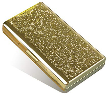 Étui à cigarettes rétro en métal, clip à ressort double face pour 14 cigarettes de 100 mm, porte-cartes de crédit, portefeuille de protection pour homme et femme (doré)