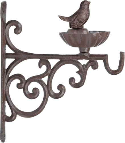 Esschert Design Wand Futter Schale 19cm Vogel Tränke Bad Wand Gusseisen rost braun Metall Haken