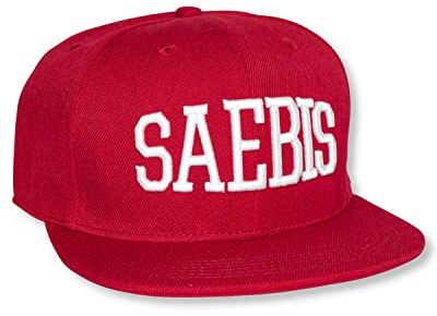 SAEBIS Unisex Classic Snapback Cap Kappe in schwarz oder rot für Herren und Damen - Logo in weiß - individuell Verstellbarer Verschluss - Baseball Mütze (rot)