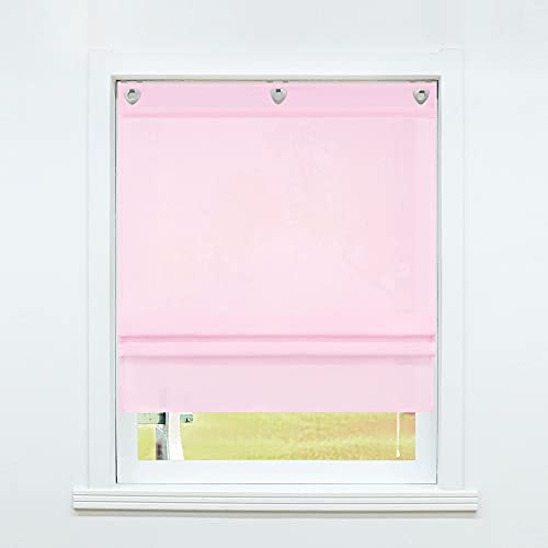 SCHOAL Raffrollo ohne Bohren Raffgardine Transparent mit Ösen Gardinen mit Haken Ösenrollo Leinen Vorhänge Uni Rosa BxH 80x140cm 1 Stück