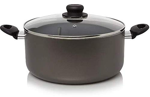 AZS Stockpot Non Stick Aluminium - Large Casserole Pot Cooking Pot Grey 28cm / 8 Litre with Glass Lid Heat Resistant Handles for Easy Cookware