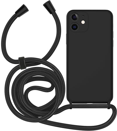 MyGadget Handykette für iPhone 12 Mini - Gummierte Handyhülle - 3 Layer Struktur Schutzhülle mit Soft Inlay & Hardcase - Cover zum Umhängen - Schwarz