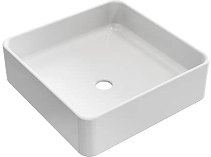 BAIKAL Lavabo sobre Encimera | Cuadrado | Blanco Brillo | Cerámica | 36,5 x 36,5 x 11 cm | Sin orificio para grifo | Lavabo Baño | Envío con Embalaje Reforzado