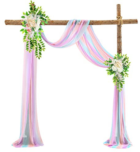 EXQULEG Querbehang Freihanddeko für Hochzeitsbogen & Traubogen Hochtzeit Himmelbett Vorhänge Halbtransparent Vorhang Chiffon Stoff für Party Zeremonie Bühne Empfang Dekorationen (Bunt,70x550cm)