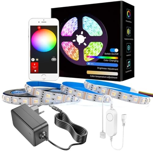 RGBCCT ZigBee 3.0 Controller dimmbar mit 5m 12V 5 IN 1 RGBCW LED Streifen und Netzteil, für Tuya Hub-e,Smartthings,Echo Plus APP/Alexa RGB Kaltweiß Warmweiß Light Strip (5 IN 1 RGBCCT LED KIT)