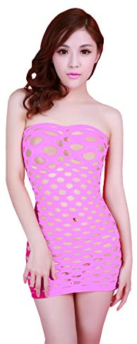 Cheeky Folie Robe en Maille Sexy Moulante Lingerie Femme Nuisette Mini, SJ8-3, Rose