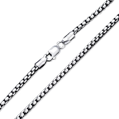 PDTJMTG Männer und Frauen Halskette Kette aus 925 Silber: 1 mm 1.5mm 2mm 2.5mm 3mm Venezianierkette Box Halskette Kettenbox Briolette 45 50 55 60 65 cm Silberkette Herren Damen