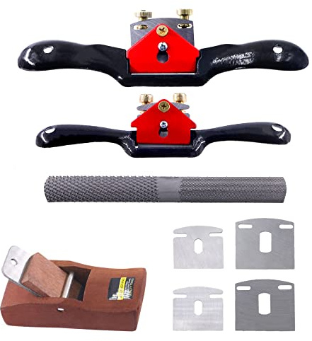 Keadic Lot de 8 rayons réglables de 22,9 cm et 25,4 cm contenant un rabot manuel avec base plate lames métalliques de rechange 4 voies et rabots portables pour ébavurer la sculpture et l'artisanat