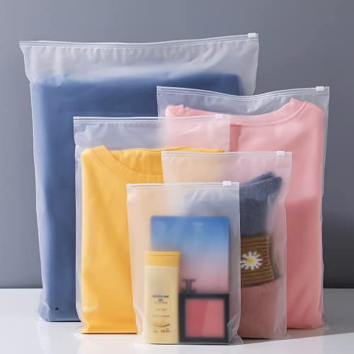 Okoss 30 Pezzi Sacchetti con Zip per Vestiti Viaggio Multifunzione Sacchetti Trasparenti Plastica per Vestiti, Cosmetico, Biancheria Intima, Calzino, Scarpe (5 Taglie)