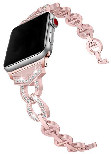 Band Compatible with Apple Watch Ultra 49mm Bling Strap Pink, Glitter Adjustable Wristband Stainless Steel Replacement Bracelet Compatible with Apple Watch 42mm 44mm 45mm Series SE 9 8 7 6 5 4 3 2 1