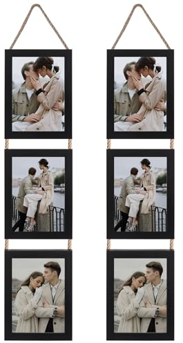 Lavezee 12,7 x 17,8 cm Collage-Bilderrahmen-Set, schwarz, 6 Öffnungen, vertikaler Rahmen zum Ausstellen, 12,7 x 17,8 cm, Fotodruck für Wanddekoration