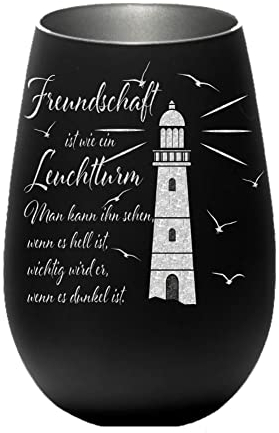 Geschenk für Freunde Freundin Freund Einweihungsgeschenk Partygeschenk mit Leuchtturm und Feundesspruch Gute Freunde maritim (schwarz/Gold)