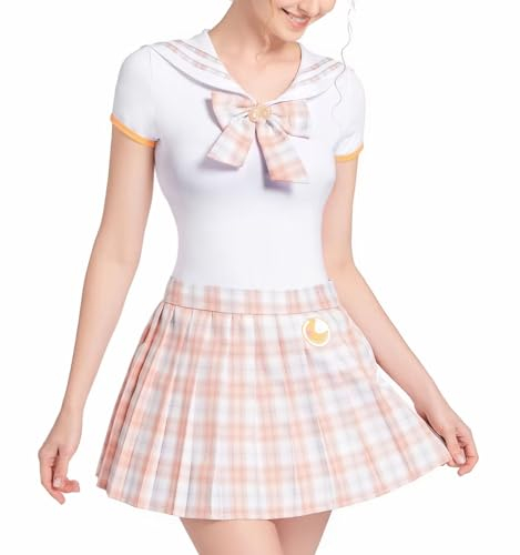 Landofgenie Baumwolle Body Strampler Plaid Rock Set Plus Size Cosplay Erwachsene Onesie, Orange/Abendrot im Zickzackmuster (Sunset Chevron), 3XL
