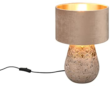 meineWunschleuchte Tischlampe Grau Gold & Lampenschirm Samt Beige, innen Gold, Höhe 38cm