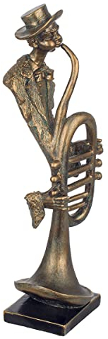 ROCKING GIFTS Dekorative Figur Mann Musik mit Jazz Saxophon, Harz Altgold-Effekt, Tischdekoration Elegante und originelle Dekoration für Wohnzimmer, Büro, 42 cm