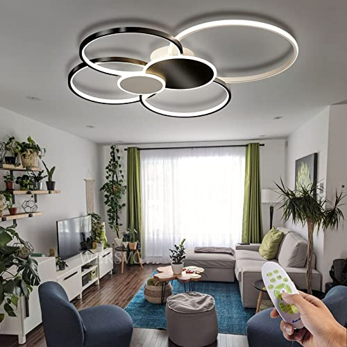 WERSVG L100cm Modern LED Deckenleuchte Wohnzimmer Deckenlampe Schwarz 6-Ring Deckenleuchte 95W 7840LM Dimmbar 3500K-6500K Mit Fernbedienung flurlampe decke, für Wohnzimmer Schlafzimmer Küche Esszimmer