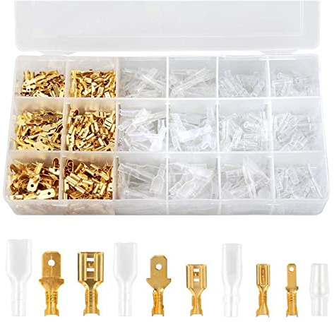 480 piezas 2.8/4.8/6.3mm empalme rápido macho y hembra de alambre de pala conectores, alambre de Crimp Terminal Block Surtido Kit con manguito aislante de cableado eléctrico Audio del coche