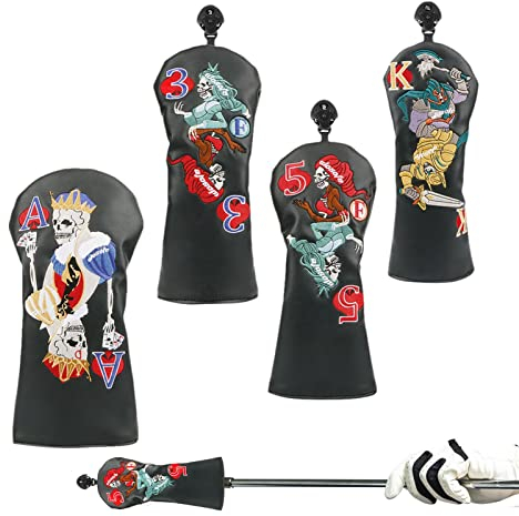 Qihuyi Golf Eisenschlägerhauben Totenköpfe - Stickerei-Golfschläger-Schlägerhauben für Damen - 4-teiliges Stretch-Golfeisen-Abdeckungsset, Golfschlägerkopfabdeckung, passend für die meisten