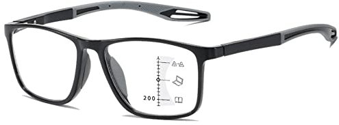 Lanomi Rechteckig Gleitsichtbrille Herren Damen Progressives Multifokal Lesebrille Blaulichtfilter Ultraleicht Flexibel TR90 Gleitsicht Brille Schwarz Rahmen Grau Arm Gleitsichtbrille 1.0