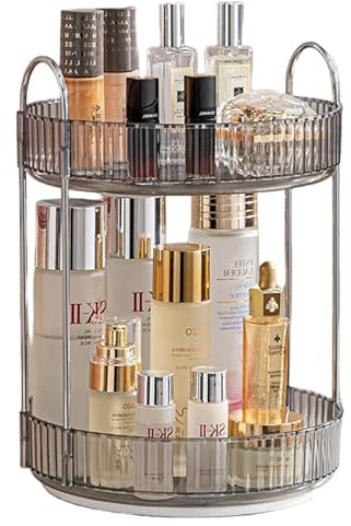 CESTATIVO Make Up Organizer, 360° Drehbar Kosmetik Organizer, Beauty Organizer, Hautpflege Organizer für Badezimmer (2 Schichten, Grau)