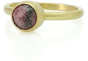 18k Rhodonit Stein Gold Ring - Handgefertigter Ring mit Rosa Stein - Halbedelstein Ring - Minimalistische Lünette Ring - Stack Ring für Frauen