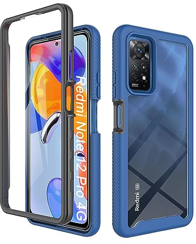 ESTH® Coque Transparente pour Xiaomi Redmi Note 12 Pro 4G Antichoc Housse Full Body Protection, Étui Antipoussière Incassable [avec Protecteur D'écran], Bleu Foncé