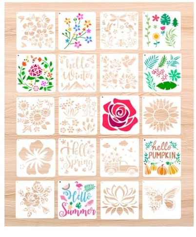 Zamety 20 Stück Schablonen Botanischer, Wiederverwendbar Malschablonen, 15.2 x 15.2 cm Schablonen Textilgestaltung, Malschablonen Kinder für DIY Sammelalben, Fotoalbum