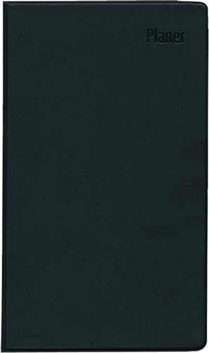 Zettler - Taschenplaner 2025 schwarz, 9,5x16cm, Taschenkalender faltbar mit Kunststoffhülle, 1 Monat auf 1 Seite, separates Adressheft, Wochenzählung, Mondphasen und deutsches Kalendarium