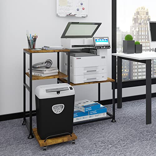 PUNCIA Aktenvernichterständer mit Ablage Druckertisch auf Rollen Druckerständer Druckerhalter Druckerregal Aktenschrank Aufbewahrungsregal für großen Drucker Büro Schule Retro
