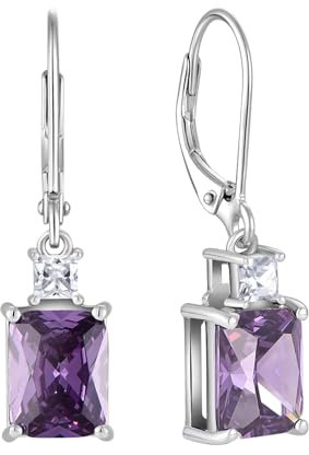 Starchenie Orecchini Donna Sterlina Argento 925 Cubic Ametista Zirconi Pietra Portafortuna Orecchini Compleanno Gioielli