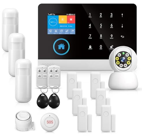 PGST Sistema di allarme domestico, kit di sicurezza wireless GSM WIFI, sensore porta, sensore di movimento, controller, sirena ad alto decibel per la sicurezza domestica, funziona con Alexa