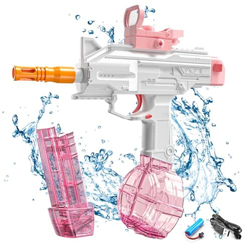 ACAREY Wasserpistole Elektrisch, Wasserpistole Spielzeug Für Kinder Erwachsene, Wasserspritzpistole Groß Kapazität 8-10M Langer Reichweiter Für Badestrand Party Sommer Pool Wasserspielzeug (Rosa)