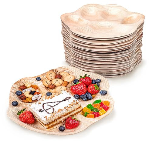 ECODECO Palm Leaf Disposable Plates with Compartments - 10 inch Compostable Eco Friendly Like Bamboo Divided Party Plates
