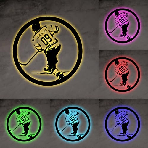 Personalisierte Eishockey-Spieler-Nachtlicht, benutzerdefinierte Name Sport Metall Monogramm Neon-Schild mit LED-Leuchten, benutzerdefinierte Name Hockey Lampe mit Namen für Sport-Fan