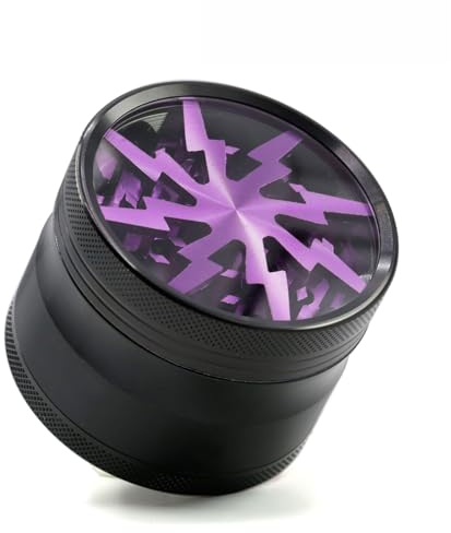 Vgzsyomqib Herb Grinder Metal de Aluminio 4 Piezas Negro Grinder Hierba Metálico 63mm Molinillo Especias Grande con Polinizador y Tapa Magnética - Relámpago Morado