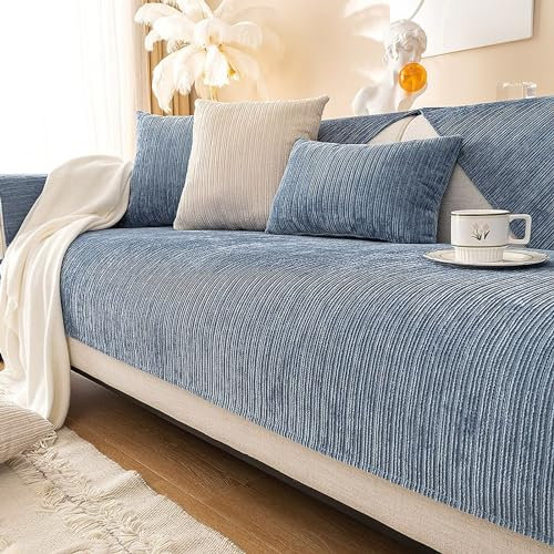 Gluhbirnen Sofadecke, Sofadecken Für Sitzfläche, Sofaschoner rutschfest, Sofa Überzug, Chenille Sofabezug l Form, Sofa Überwurfdecke, Couch Bezug, Couch Decke, Blau, 70 * 70CM