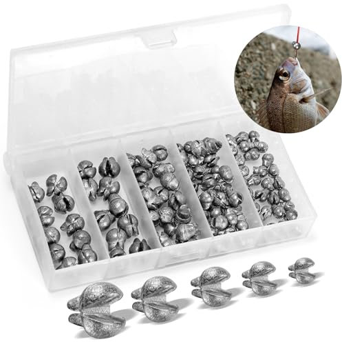 VEPEPE 100 Stück Bleischrot Angeln, Schrot Blei Angeln mit Aufbewahrungskiste, 5/6 Größe Schrotblei 0.5g 0.8g 1g 1.5g 2g Herausnehmbare für Karpfen Angelns (Silber, 5 Größe)
