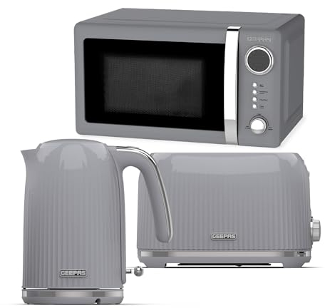 GEEPAS Kitchen Set - Digital Microwave, Kettle and 2 Slice Toaster, 700W Microwave, 3000W Kettle