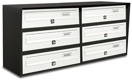 ALUBOX Briefkastenanlage 6 Fächer Slim 37,8x77,5x30 cm aus Verzinktem Blech und Aluminium Außenbriefkasten mit Entnahmeschutzsystem (ANTHRAZIT UND Weiss)